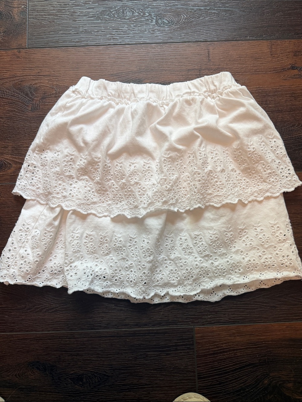 Zara White Eyelet Tiered Mini Skirt